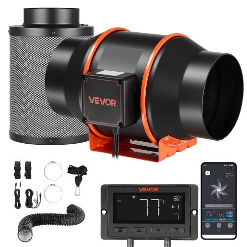 Kanalinis ventiliatorius su anglies filtru VEVOR HF-150PE, 683 m³/h