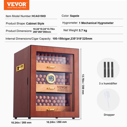 Cigarų humidorius VEVOR HCAG150D, 100-150 cigarų