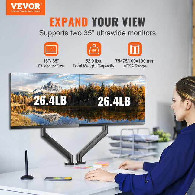 Dviejų monitorių laikiklis VEVOR ZD200, 33–88,9 cm ekranams