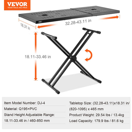 DJ stalas VEVOR DJ-4, reguliuojamas plotis 82-110 cm