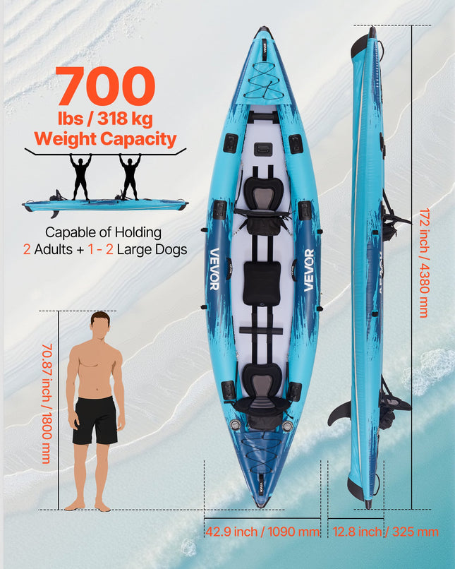 Pripučiama baidarė VEVOR UP-KAYAK-08, 318 kg keliamoji galia