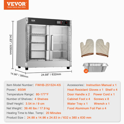 Maisto šildymo vitrina VEVOR FWHB-251524-KS, 850 W