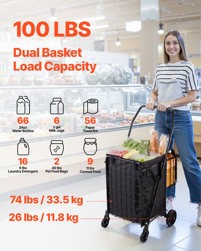 Sulankstomas pirkinių vežimėlis VEVOR ZZ 503-6-7S, 45 kg keliamoji galia