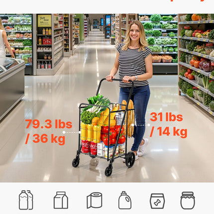 Sulankstomas pirkinių vežimėlis VEVOR ZZ 507, 50 kg keliamoji galia