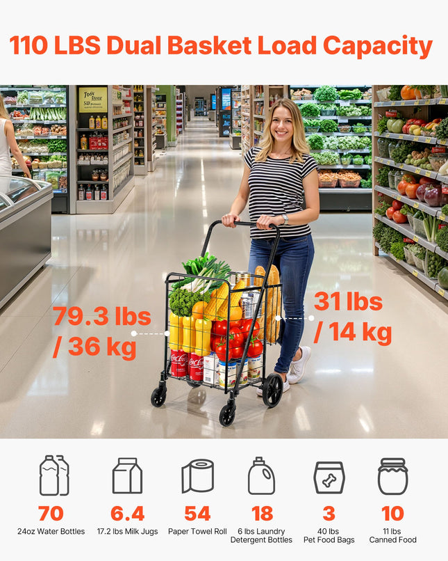 Sulankstomas pirkinių vežimėlis VEVOR ZZ 507, 50 kg keliamoji galia