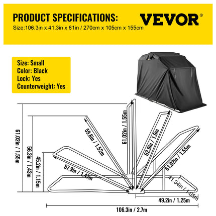 Motociklo pastogė VEVOR VV-MS-BS600, 270 x 105 x 155 cm
