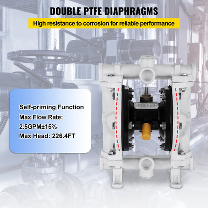 Pneumatinis membraninis siurblys VEVOR QBY-15PP, 9,46 l/min