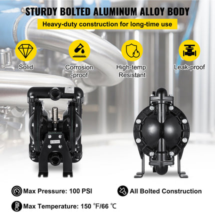 Pneumatinis dvigubos membranos siurblys VEVOR QBY4-25L, 132 l/min