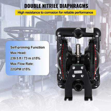 Pneumatinis dvigubos membranos siurblys VEVOR QBY4-25L, 132 l/min