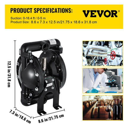 Pneumatinis dvigubos membranos siurblys VEVOR QBY4-25L, 132 l/min