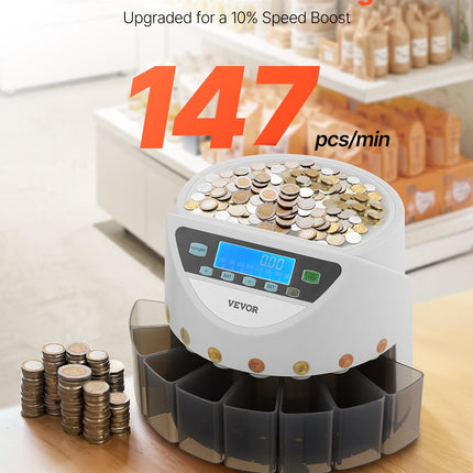 Monetų rūšiuotuvas VEVOR KSW550-1, 147 monetos/min.