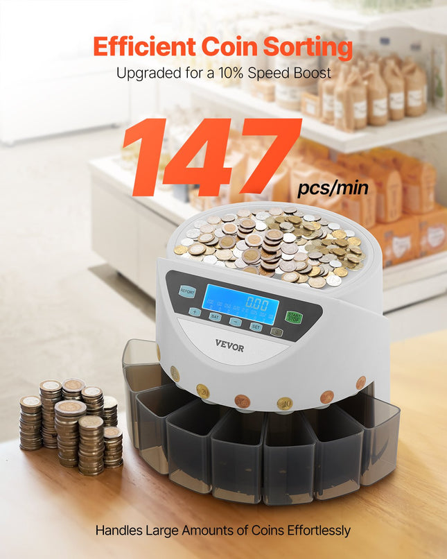 Monetų rūšiuotuvas VEVOR KSW550-1, 147 monetos/min.