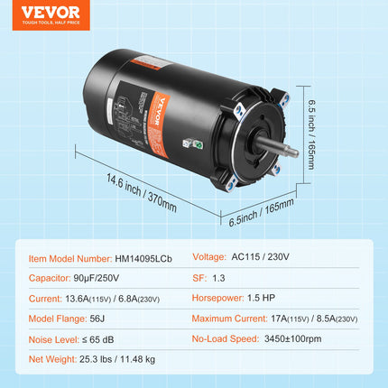 Baseino siurblio variklis VEVOR HM14095LCb, 1,5 AG