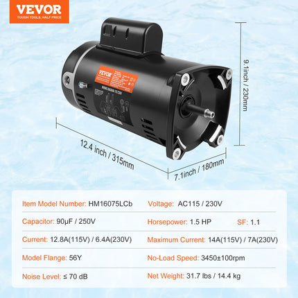 Baseino siurblio variklis VEVOR HM16075LCb, 1.5 AG
