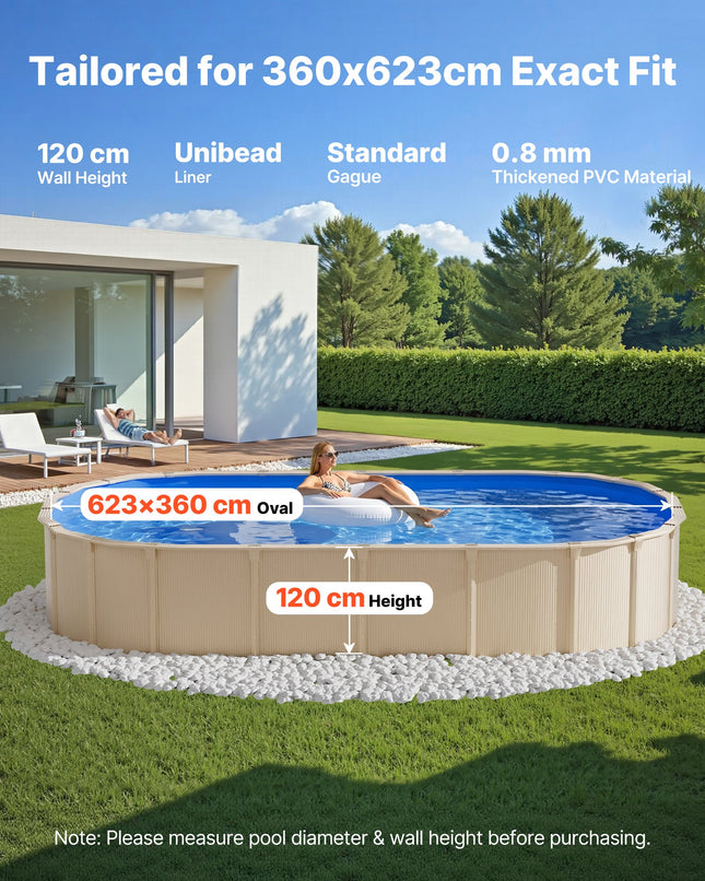Ovalus baseino įdėklas VEVOR 623X360X120X0.8, 360 x 623 cm