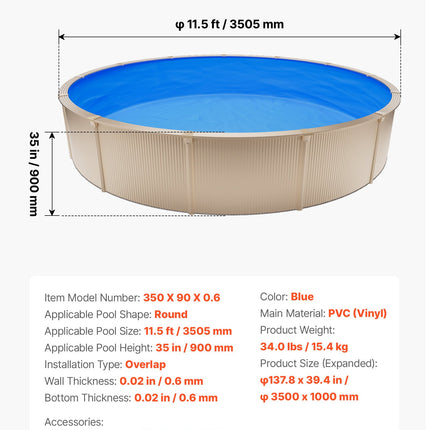 Baseino įdėklas VEVOR 350X90X0.6, 350,5 cm skersmens