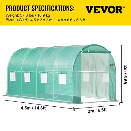 Šiltnamis tunelinis VEVOR VV-TG-1577GREEN, 4,5 x 2 x 2 m