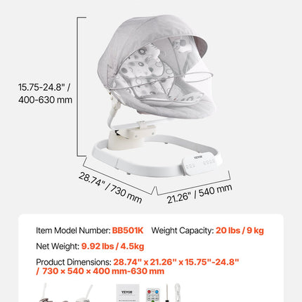 Elektrinis kūdikių gultukas-sūpynės VEVOR BB501K, iki 9 kg