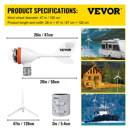 Vėjo jėgainė VEVOR VV-FLFDJ-S7-3Y400W12VKZQ, 400W