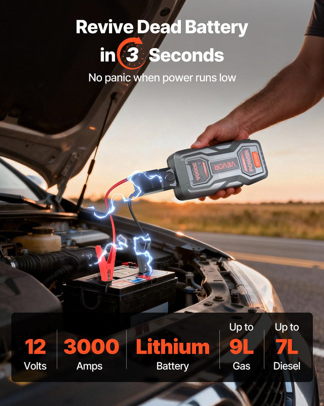 Išorinis akumuliatorius-užvedėjas (Jump Starter) VEVOR H18, 3000A
