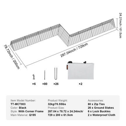 Vištų tuneliai VEVOR TT-MCT003, 7,29 m ilgio