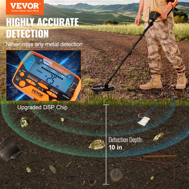 Metalų detektorius VEVOR TS181A, 25,4 cm vandeniui atspari ritė