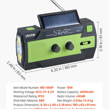 Avarinis radijo imtuvas VEVOR MD-090P, 4000 mAh