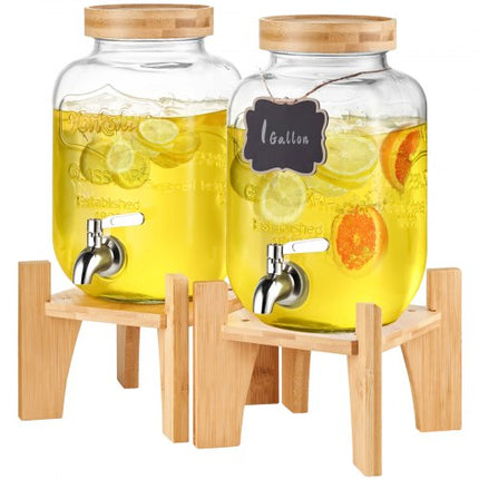 Gėrimų dozatorius VEVOR, 2 x 3,8 l, su mediniu stovu