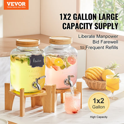 Gėrimų dozatorius VEVOR, 2 x 3,8 l, su mediniu stovu