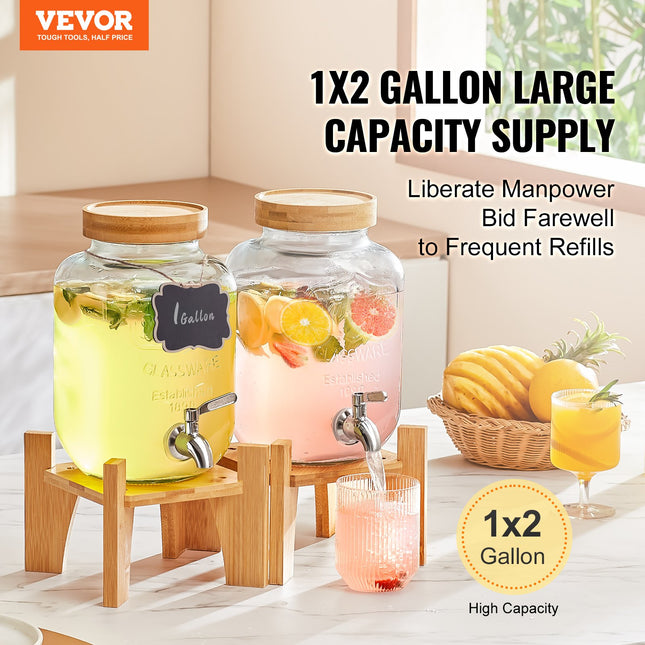 Gėrimų dozatorius VEVOR, 2 x 3,8 l, su mediniu stovu