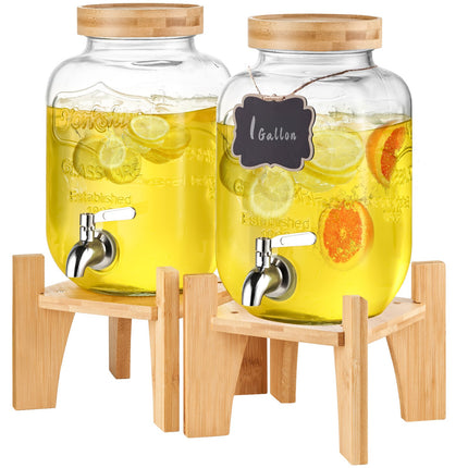 Gėrimų dozatorius VEVOR, 2 x 3,8 l, su mediniu stovu