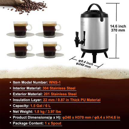 Termosas gėrimams VEVOR WNS-1, 6 l
