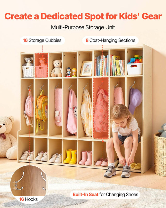 Vaikiška drabužių kabykla-spinta VEVOR ZD-25TB08G, 8 skyriai