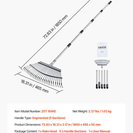 Lapų grėblys VEVOR 25T RAKE, 46,5 cm pločio galva