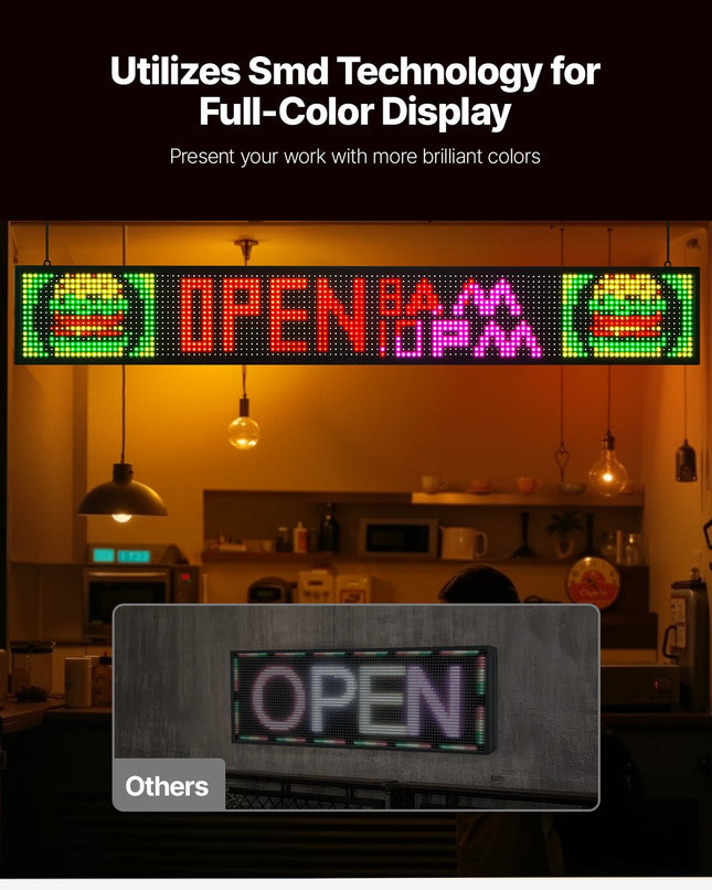 Programuojama LED reklaminė lenta VEVOR P10-16128RGB, 131x19 cm