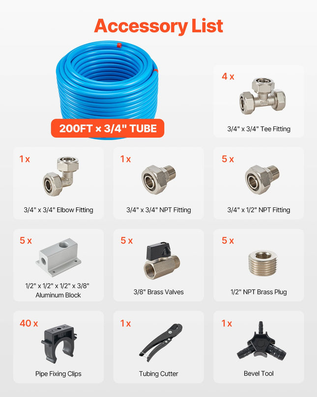 Suspausto oro vamzdyno komplektas VEVOR CAP 200ft, 60,96 m ilgis