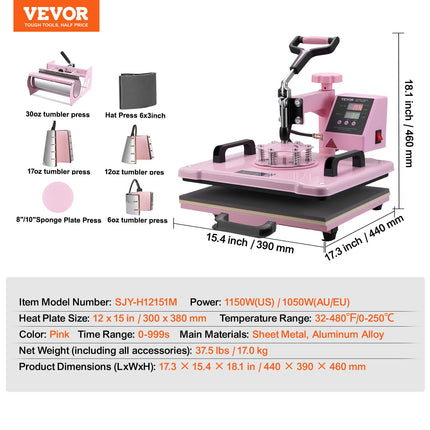 Termopresas VEVOR SJY-H12151M, 8 viename, 30,5x38,1 cm