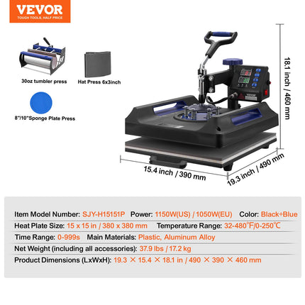 Termopresas VEVOR SJY-H15151P, 5 viename, 38x38 cm