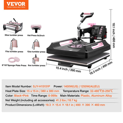 Termopresas VEVOR SJY-H15151P, 8 viename, 38x38 cm