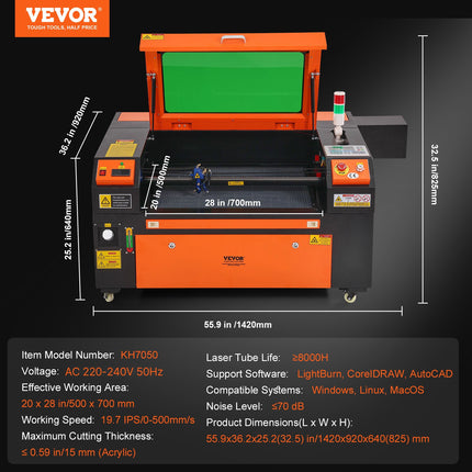 CO2 lazerinės graviravimo ir pjovimo staklės VEVOR KH7050, 80W