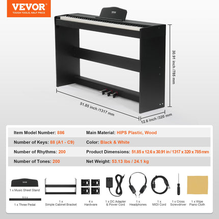 Skaitmeninis pianinas VEVOR 886, 88 pasunkinti klavišai