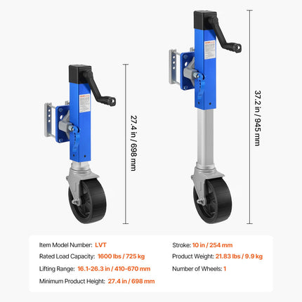 Priekabos atraminis ratukas VEVOR LVT, 725 kg (1600 lbs)