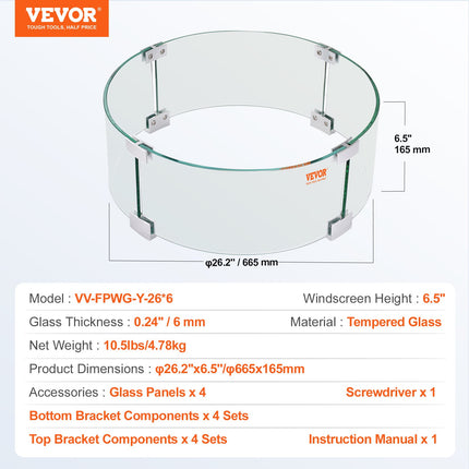 Lauko židinio apsauga nuo vėjo VEVOR VV-FPWG-Y-26*6, 66 cm skersmens