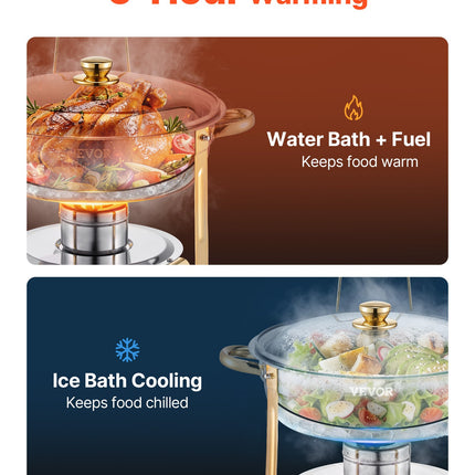 Maisto šildytuvas (Chafing Dish) VEVOR HZ-831B, 4 vnt. rinkinys, 4,7 l talpa