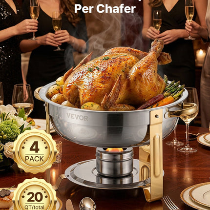 Maisto šildytuvas (Chafing Dish) VEVOR HZ-831B, 4 vnt. rinkinys, 4,7 l talpa