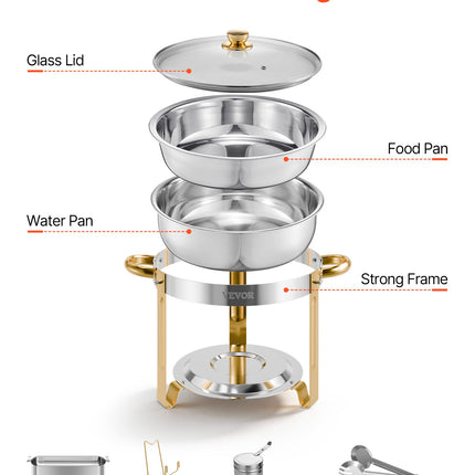 Maisto šildytuvas (Chafing Dish) VEVOR HZ-831B, 4 vnt. rinkinys, 4,7 l talpa