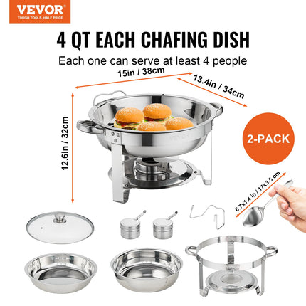 Maisto šildytuvas (Chafing Dish) VEVOR DT-C1036, 2 vnt., 3,8 l talpa