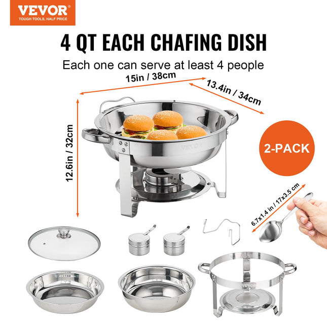Maisto šildytuvas (Chafing Dish) VEVOR DT-C1036, 2 vnt., 3,8 l talpa
