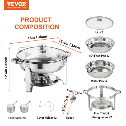 Maisto šildytuvas (Chafing Dish) VEVOR DT-C1036, 2 vnt., 3,8 l talpa