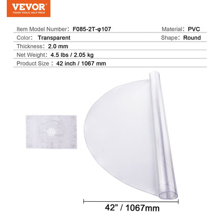 Plastikinė stalo apsauga VEVOR F085-2T-φ107, 107 cm skersmens, 2 mm storio